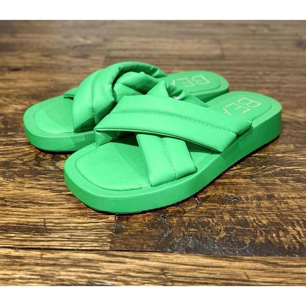 Beach by Matisse Piper-103 Slide Sandal Green Puffy Crisscross Straps Size 8